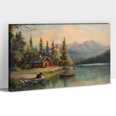 Grand ours, art mural, peinture sur la faune, forêt rustique, montagne, chalet, ours brun, impressions d'art sur toile, paysage animalier, encadré pour salon, chambre à coucher, bureau, 24 po x 32 po