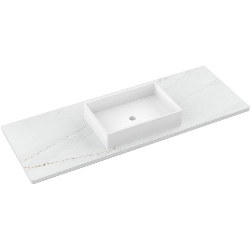 Meuble-lavabo flottant simple très grand doré, Gris délavé, 60"