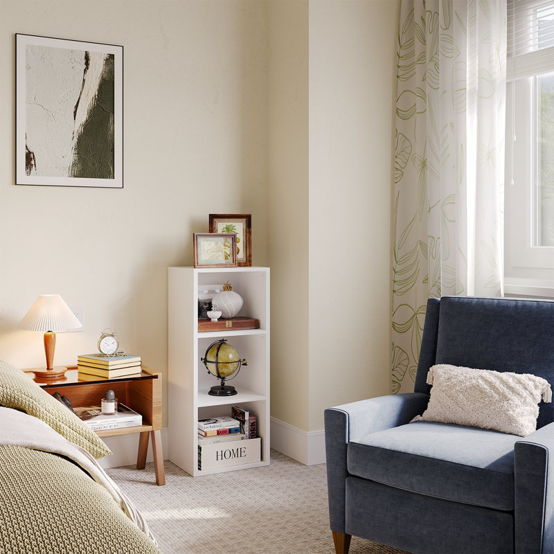 Narielle 11.8"W Narrow Bookcase, White, (3 Shelves) 35.8"H x 11.8"W x 9.3"D