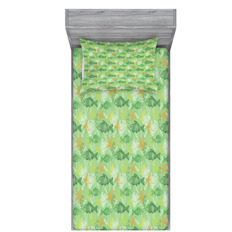 Fishes Microfiber Geometric Sheet Set, Twin Sheet Set with Fitted Sheet