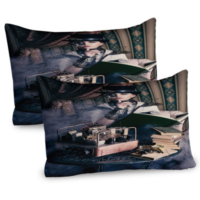 Ambesonne Gothic Pillow Sham 2 Pack Steampunk Woman Vintage Brown Teal -  pil-2_15444_26x20