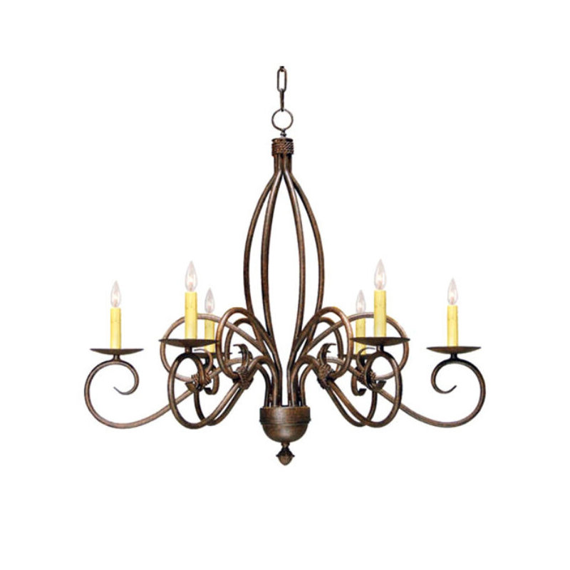 Squire 6 - Light Chandelier, White Parchment, Antique Rust