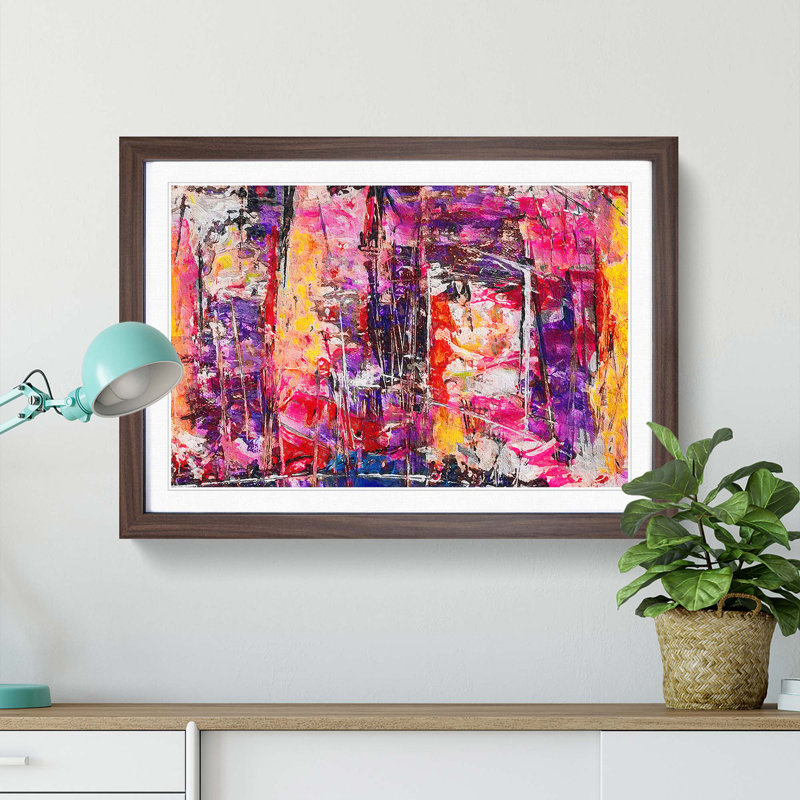 Abstract Art Painting Vol.145 by S.Johnson - Single Picture Frame Painting, Walnut Framed, 45cm H x 63cm W x 2cm D