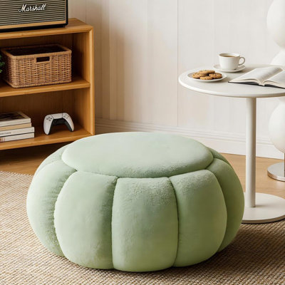 34‘’W Upholstered Pumpkin Compression Ottoman For Livlingroom Bedroom, Teddy Fabric Cute Coffee Table