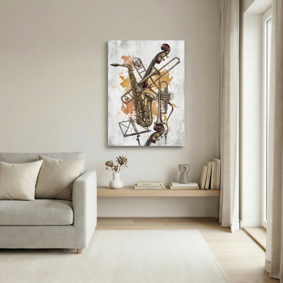Ensemble de 1 tableau sur toile représentant des instruments de musique