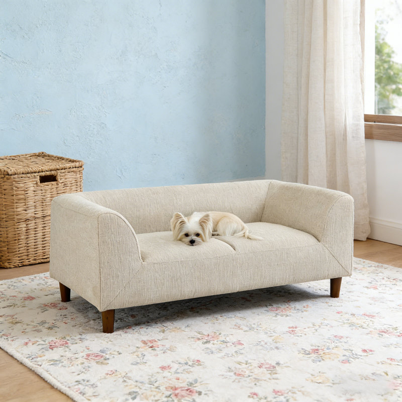 Modern Rectangular Pet Sofa With Backrest And Armrests, Soft Cushion For Small And Medium Dogs, Beige, Beige