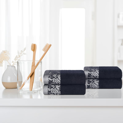 Ensemble de serviettes de bain en coton de poids moyen à bordure florale en jacquard pour la salle de bain Carinna
