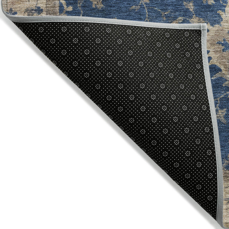 Navy Rectangular Washable Synthetic Indoor/Outdoor Rug