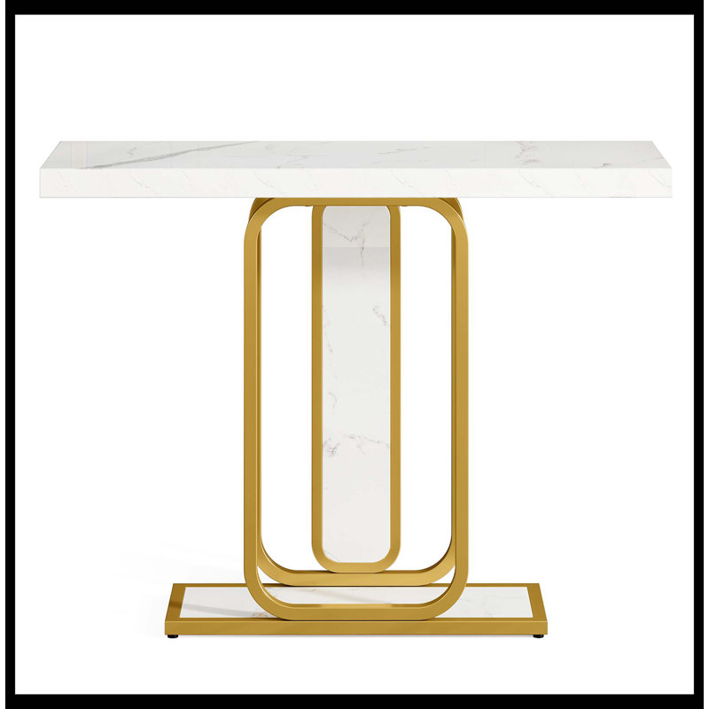 Modern Console Table, 41" Faux Marble Sofa Table With LED Lights