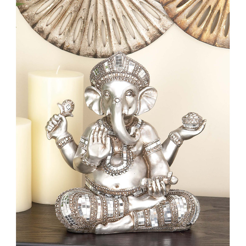Sculpture Allisonia Polystone Ganesh, Argent