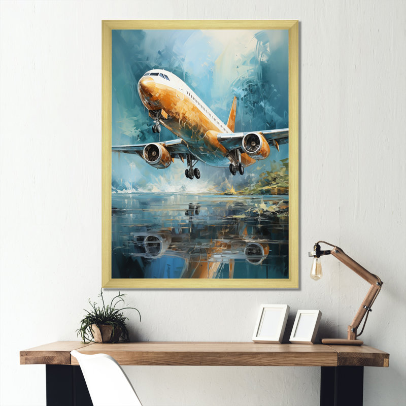 Plane Flight Reflection On Lake - Plane Wall Decor, H 44 po x l 34 po x P 1,5 po, Encadrement doré