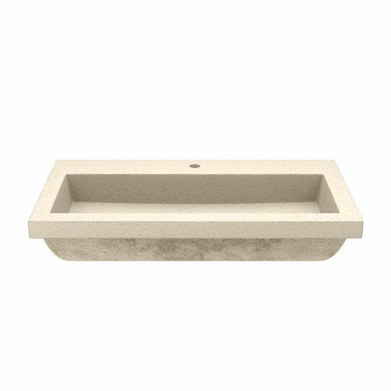 NativeStone Handcrafted Concrete 36" Trough Bathroom Sink, Single Hole Faucet, Sand