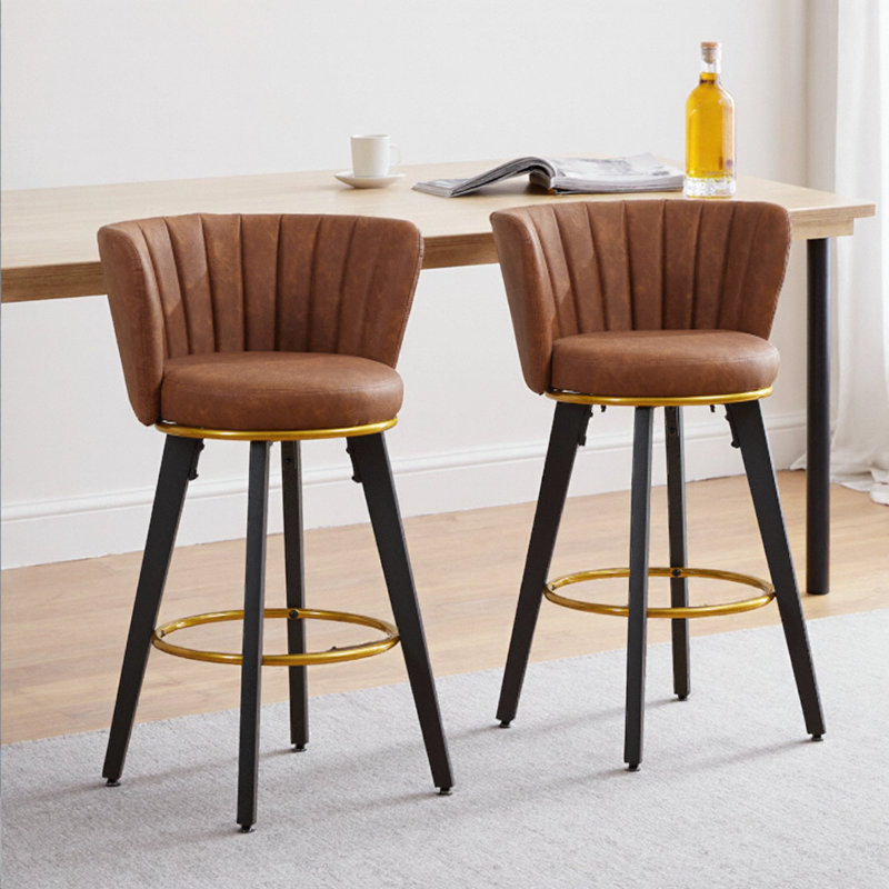 Ensemble de 2 tabourets de comptoir en velours avec pivot et repose-pieds doré, Brun