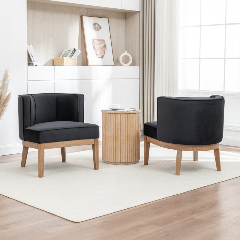 Fauteuil demi-tonneau Karoll, Velours noir, 2