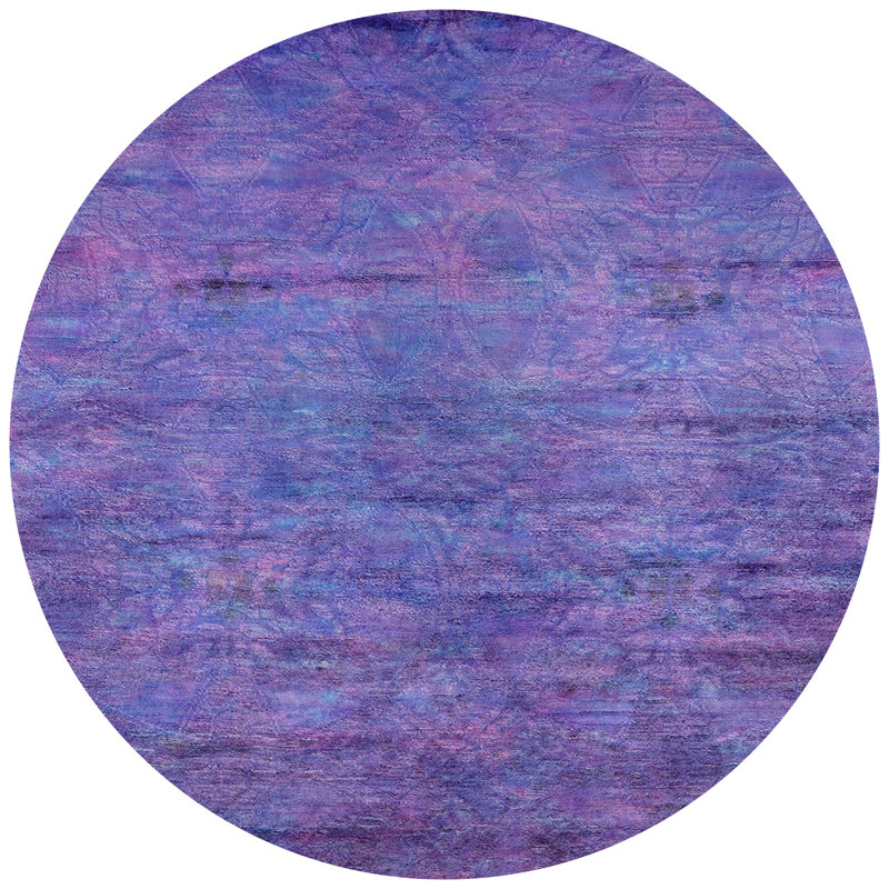 Tapis géométrique bleu / mauve / noir, Rond 8 pi