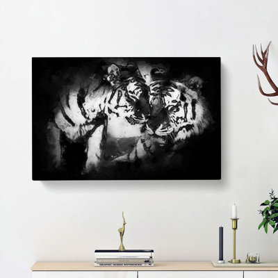 Two Snuggling Tigers In Abstract - Wrapped Canvas Painting