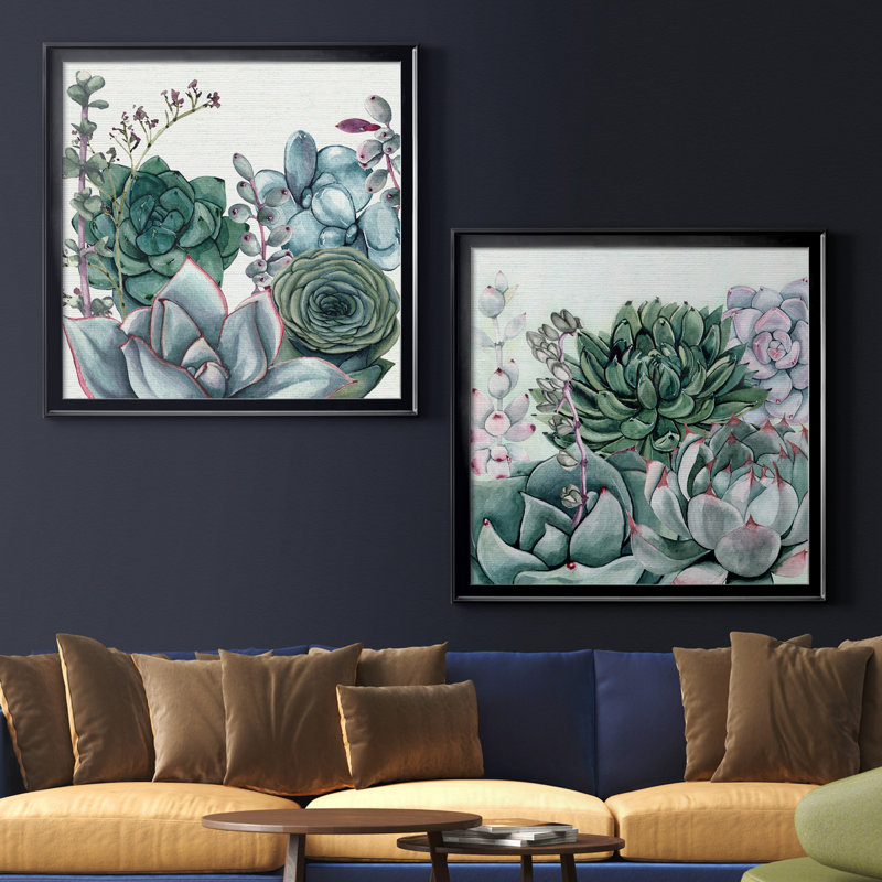 «Succulent Garden I», ensemble de 2 reproductions d'art sur toile, Toile avec cadre noir, H 17,5 po x l 35 po x P 1,5 po