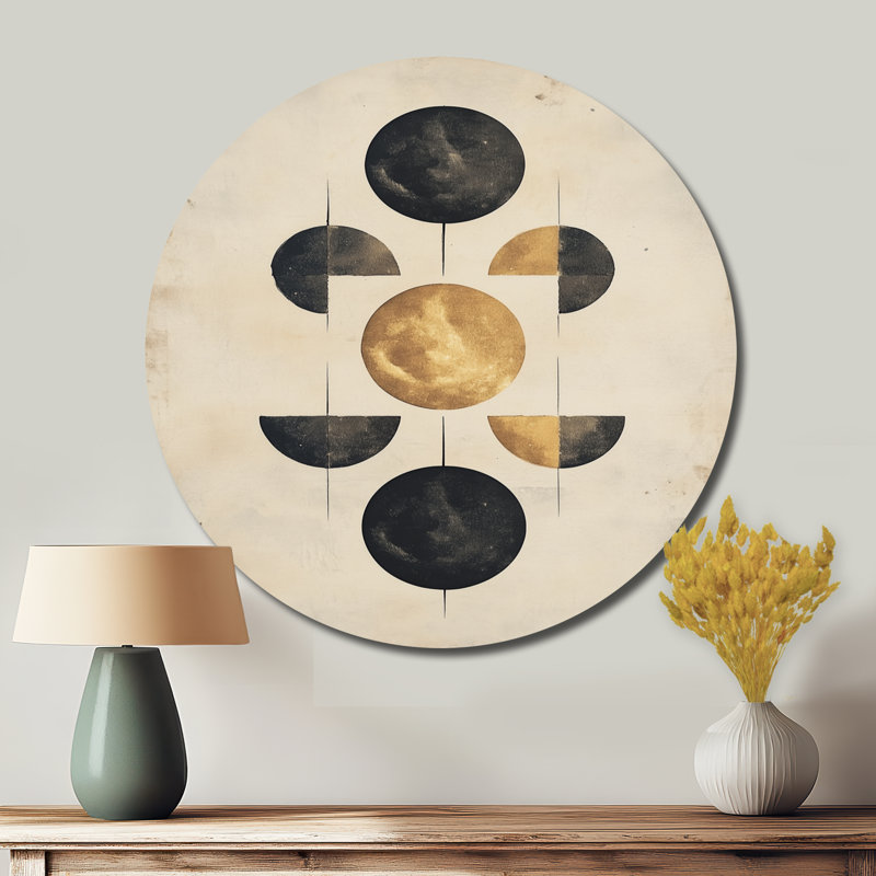 Lunar Phases Abstract - Moon Round Metal Wall Decor, 16" W x 16" H