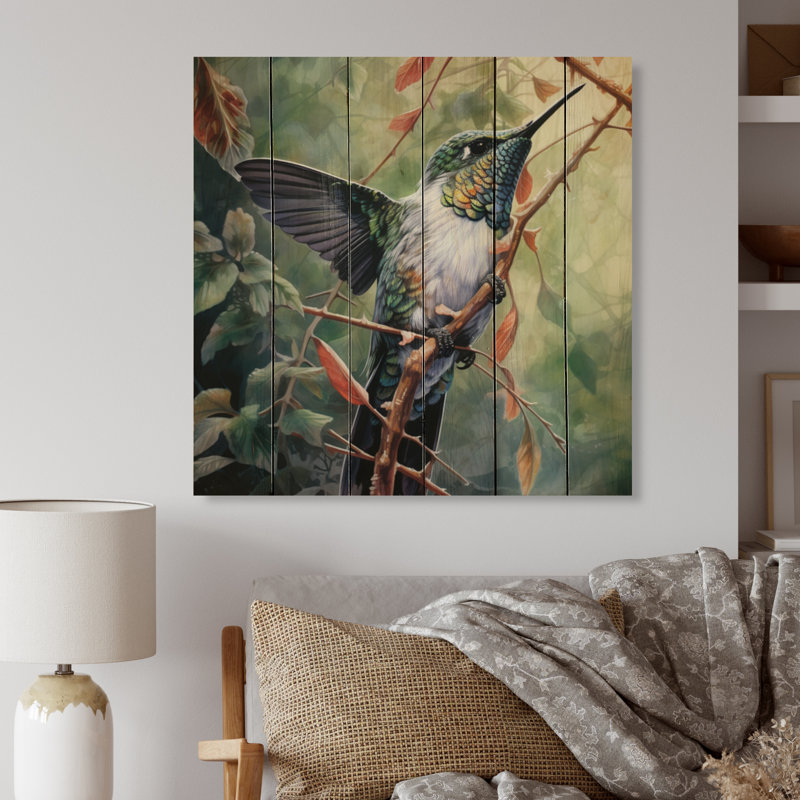 Karamjit gracieux colibri IV sur bois, H 25 po x l 25 po x P 0,78 po