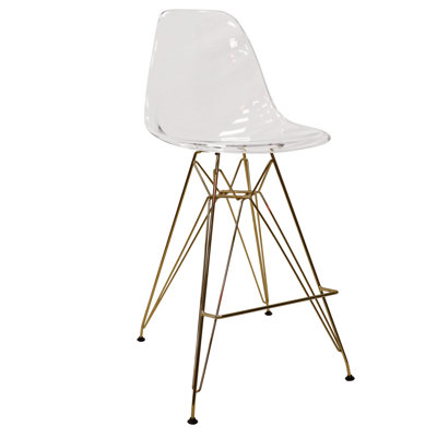 Tabouret Bagimont de 29,5 po de hauteur - Tabouret de bar Mid-Century lustré moderne avec base en chrome doré poli
