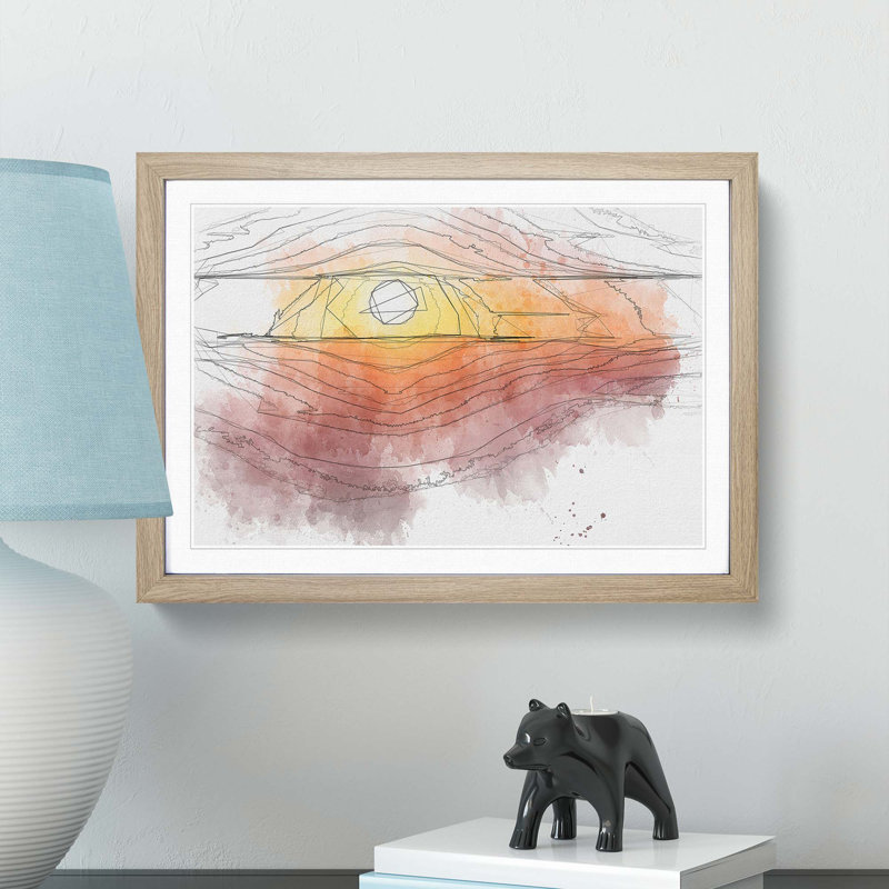 Sunset over the Hills in Abstract - Picture Frame Graphic Art Print, 36cm H x 48cm W x 2cm D, Oak Framed
