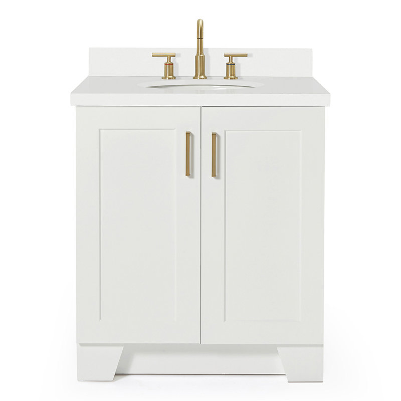 31 IN.  Single Bathroom Vanity, Oval, White, White Quartz