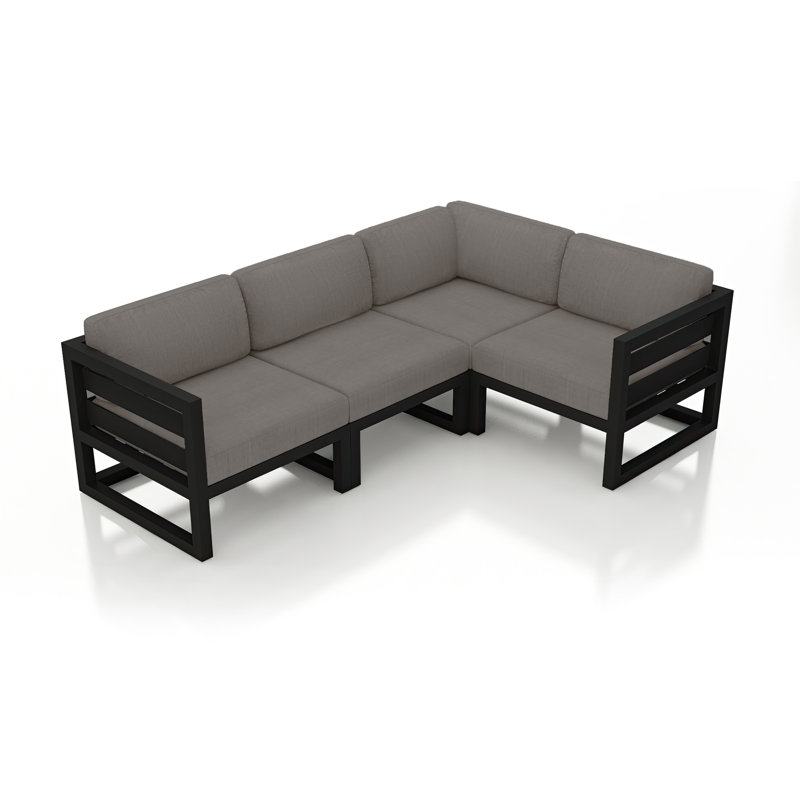 Smith 94" Outdoor Sectional with Sunbrella Cushions, Canvas Charcoal Sunbrella® Canvas, Black