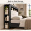 Structure de lit plateforme grand, cadre d'aspect bois noir avec velours doux, système de support à lattes en bois robuste, facile à assembler, aucun sommier requis, mobilier de chambre de luxe