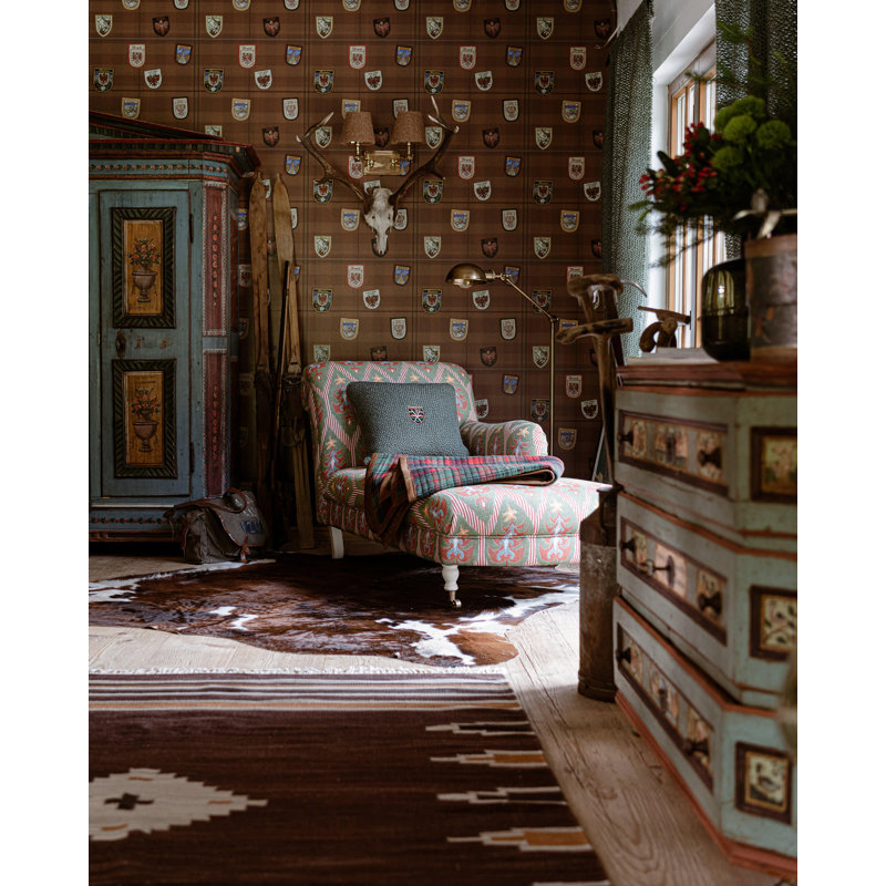 Tyrol Apres-Ski Home Gingham Wallpaper Roll, Blue/Burnt Orange/Red/Taupe