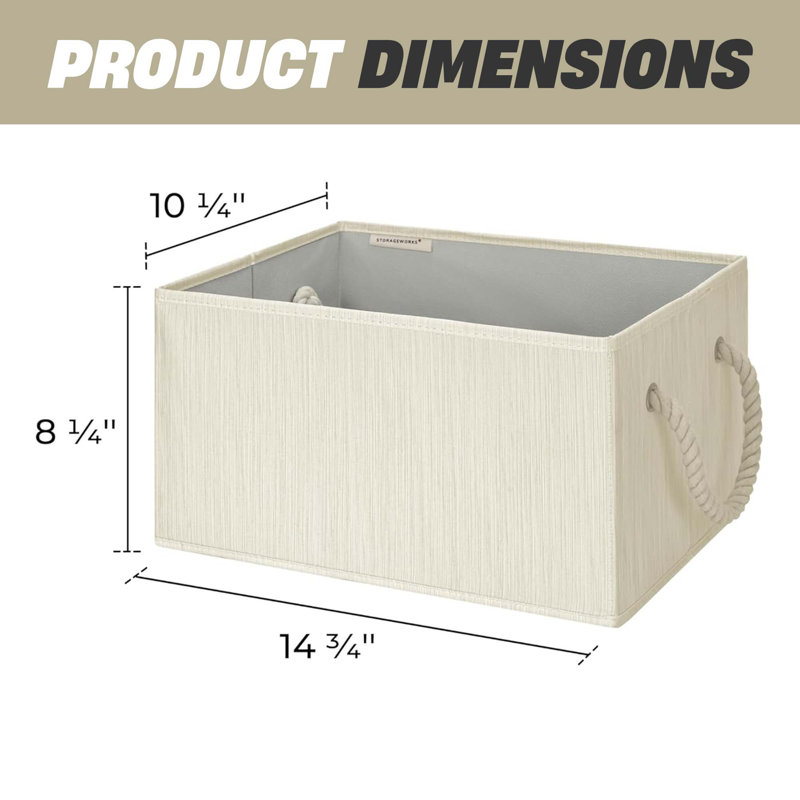 3 Pack Storage Baskets – Foldable Fabric Closet Organizer, Large, Beige White Ivory, Bedroom Closet