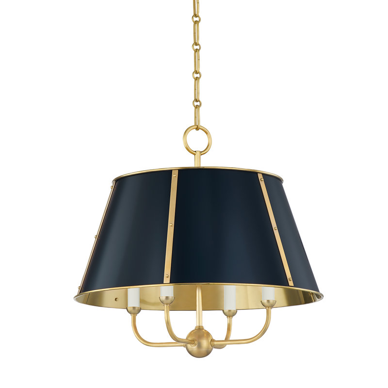 Lustre tambour 4 lumières Cambridge, Laiton vieilli / bleu foncé