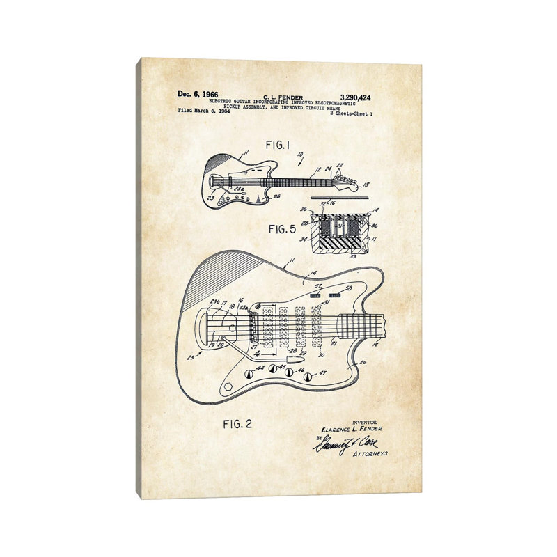 Fender Guitar (1966) by Patent77 - Wrapped Canvas Print, 101.6 cm H x 66.04 cm W x 3.175 cm D