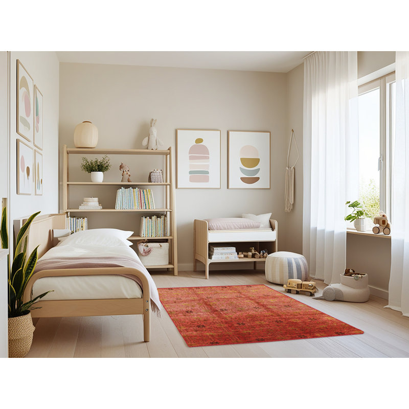 Tapis rouge à motif floral, Rectangle 3 pi x 5 pi