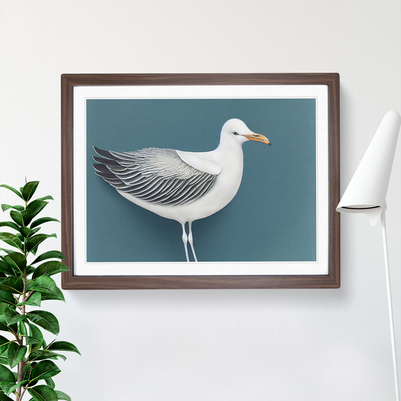 Seagull Portrait Vol.1 - Single Picture Frame Painting, 46cm H x 64cm W x 2cm D, Walnut 