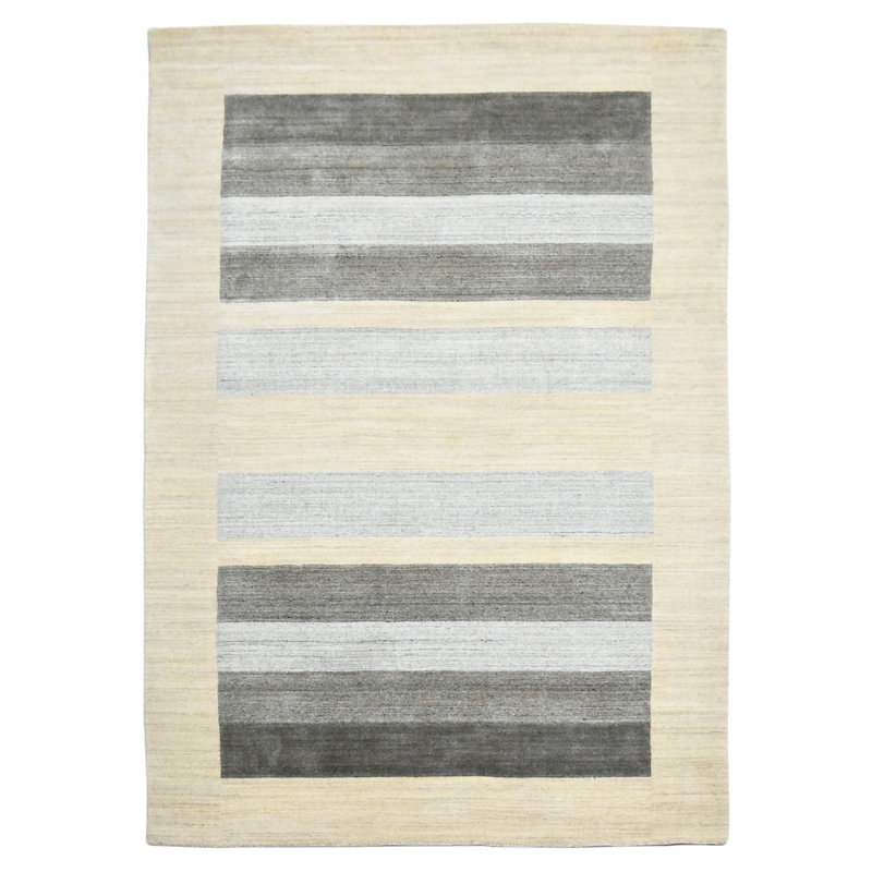 Ivory and Multi-Color Handmade Wool and Silk Area Rug