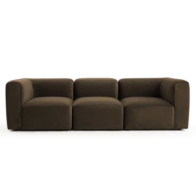 Canapé modulaire 3 places en velours modulaire Performance, siège profond 3 pièces, 25" H x 99.5" W x 36" D, Chocolat