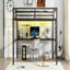 Lit mezzanine double en métal avec prise de courant, lumière DEL et bureau, noir