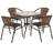 Amlie 28'' Square Glass Metal Table with Rattan Edging and 4 Rattan Stack Chairs-1029444495