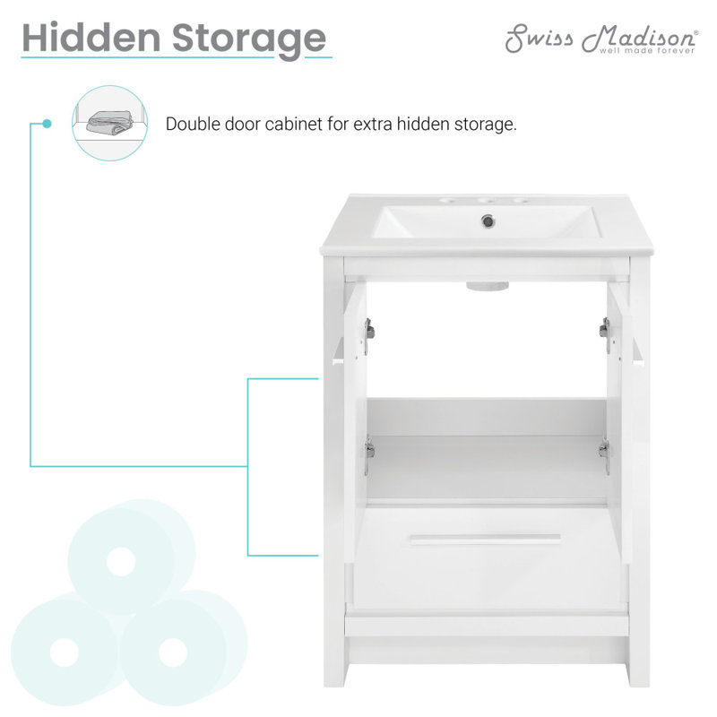 Virage 24" Freestanding, Bathroom Vanity, 3, White, White
