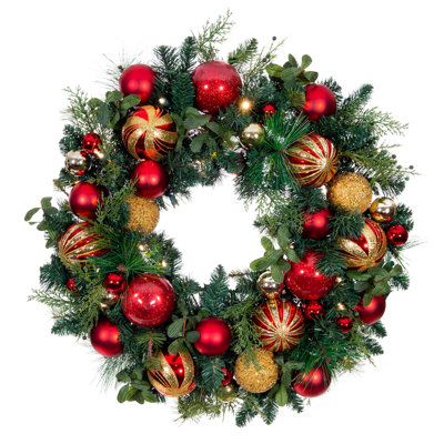 30" W Lighted Plastic Christmas Wreath