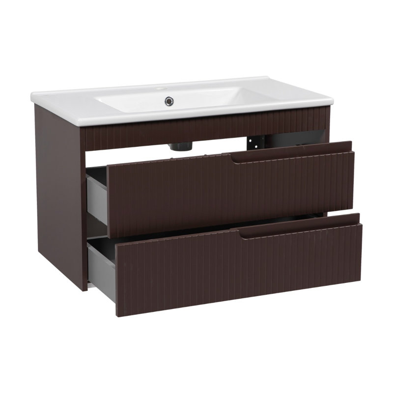 Ensemble de meuble-lavabo mural avec lavabo Jakki-W_Modern, Brun mat