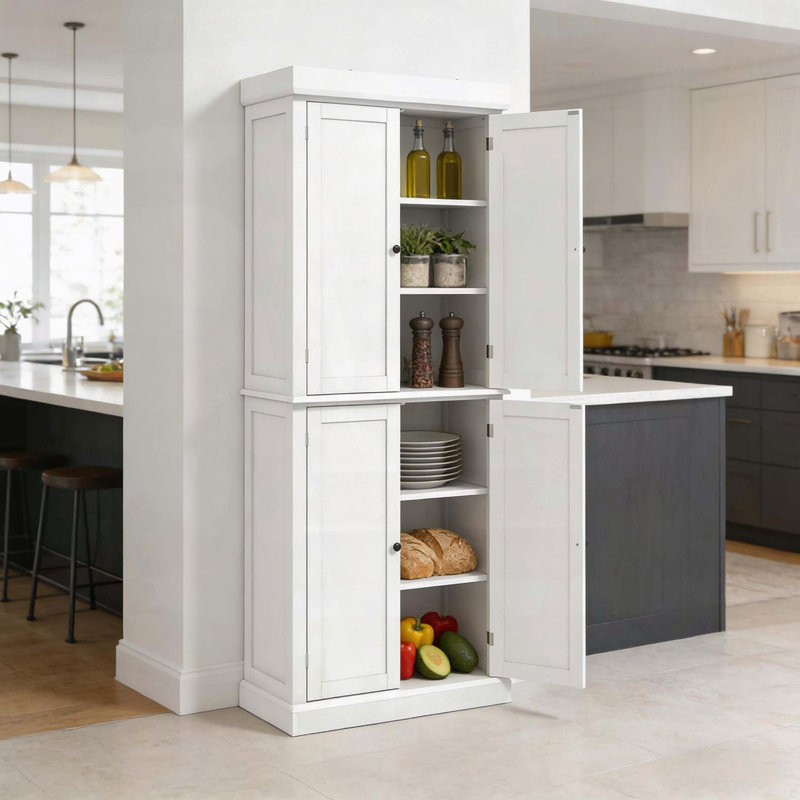 Garde-manger à 6 niveaux avec tablettes réglables et portes Shaker