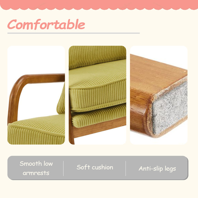 Chaise d'appoint d'intérieur rembourrée en velours côtelé à assise basse et assise compacte avec structure robuste, Vert