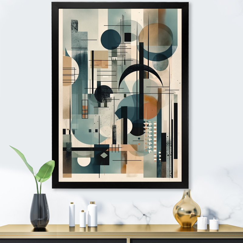 Bleu, orange, minimalisme, profondeurs tranquilles - minimalisme, art mural, salon, Impression noire sur toile encadrée