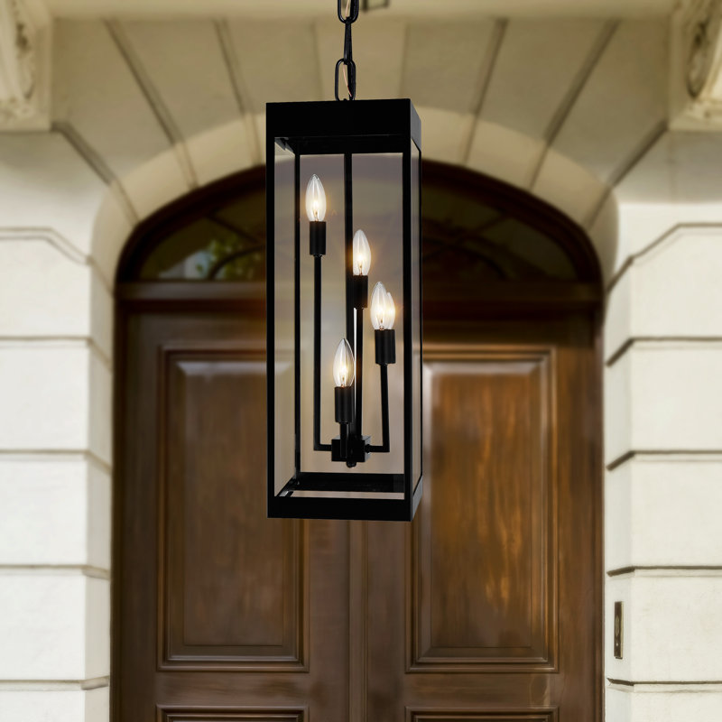 Yannette 8" Wide 4-Light Outdoor Ceiling Light for Porch, Entryway, Garage – Black Finish – Compact Exterior Flushmount