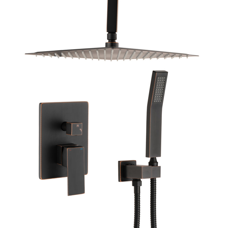 Ensemble de système de douche de plafond avec douchette à main et pomme de douche 10 po, Bronze huilé, bronze