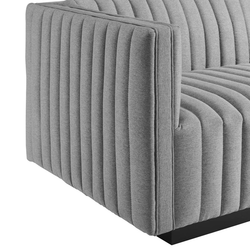 Conjure Channel Tufted Sofa by Modway, Black, Light Gray Velvet, 28" H x 119" W x 41.5" D