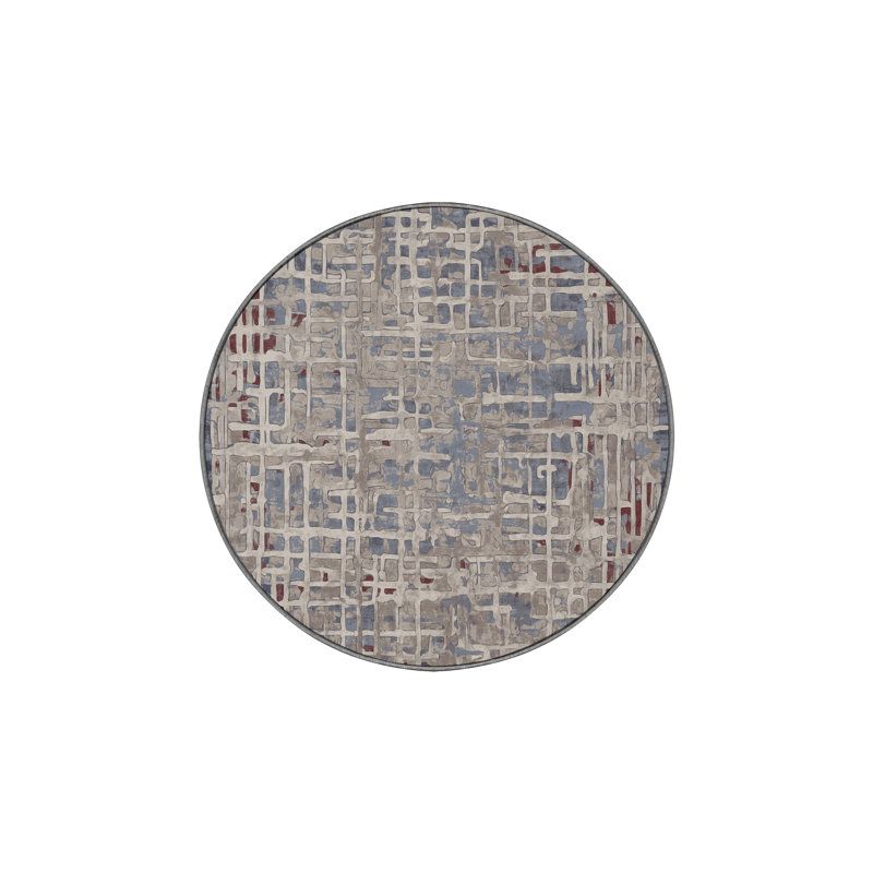 Machine Washable Gray Area Rug, Round 4'