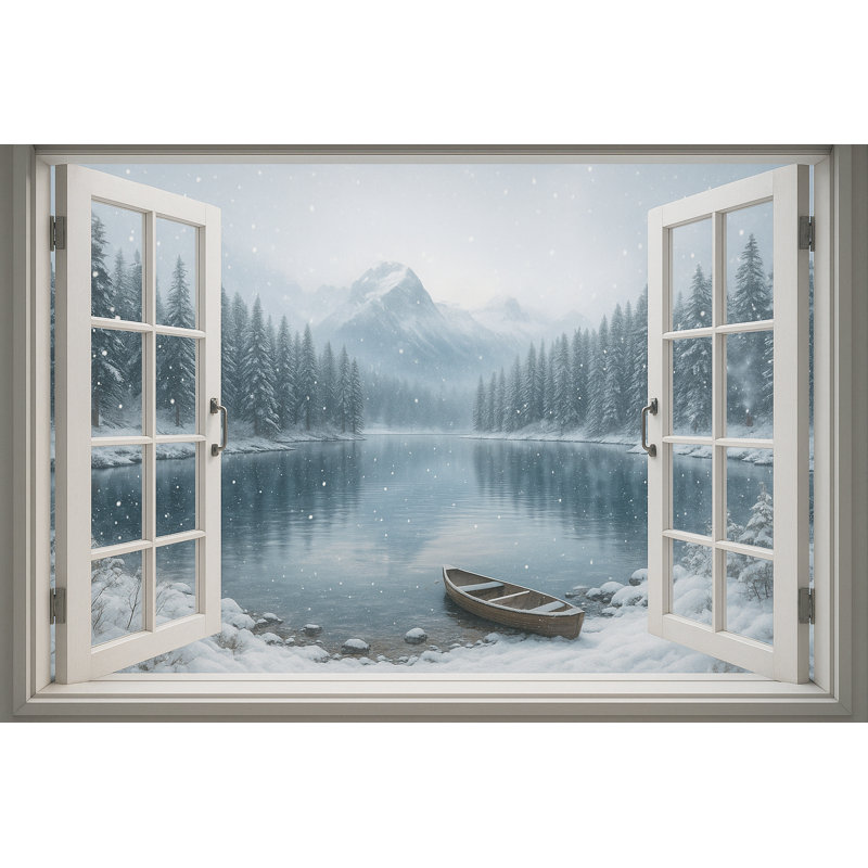 Mountain Silence - Winter Window View Landscape, art mural, H 24 po x l 36 po
