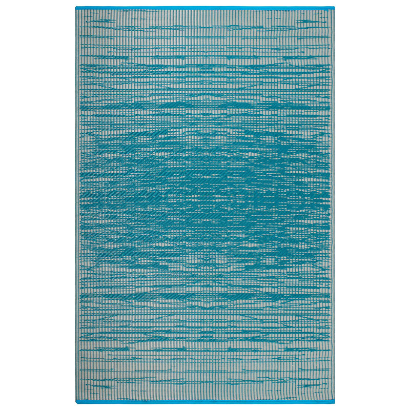 Tapis d'extérieur imperméable en plastique à paille Kensi, Rectangulaire 8 pi x 10 pi, Brooklyn - Bleu